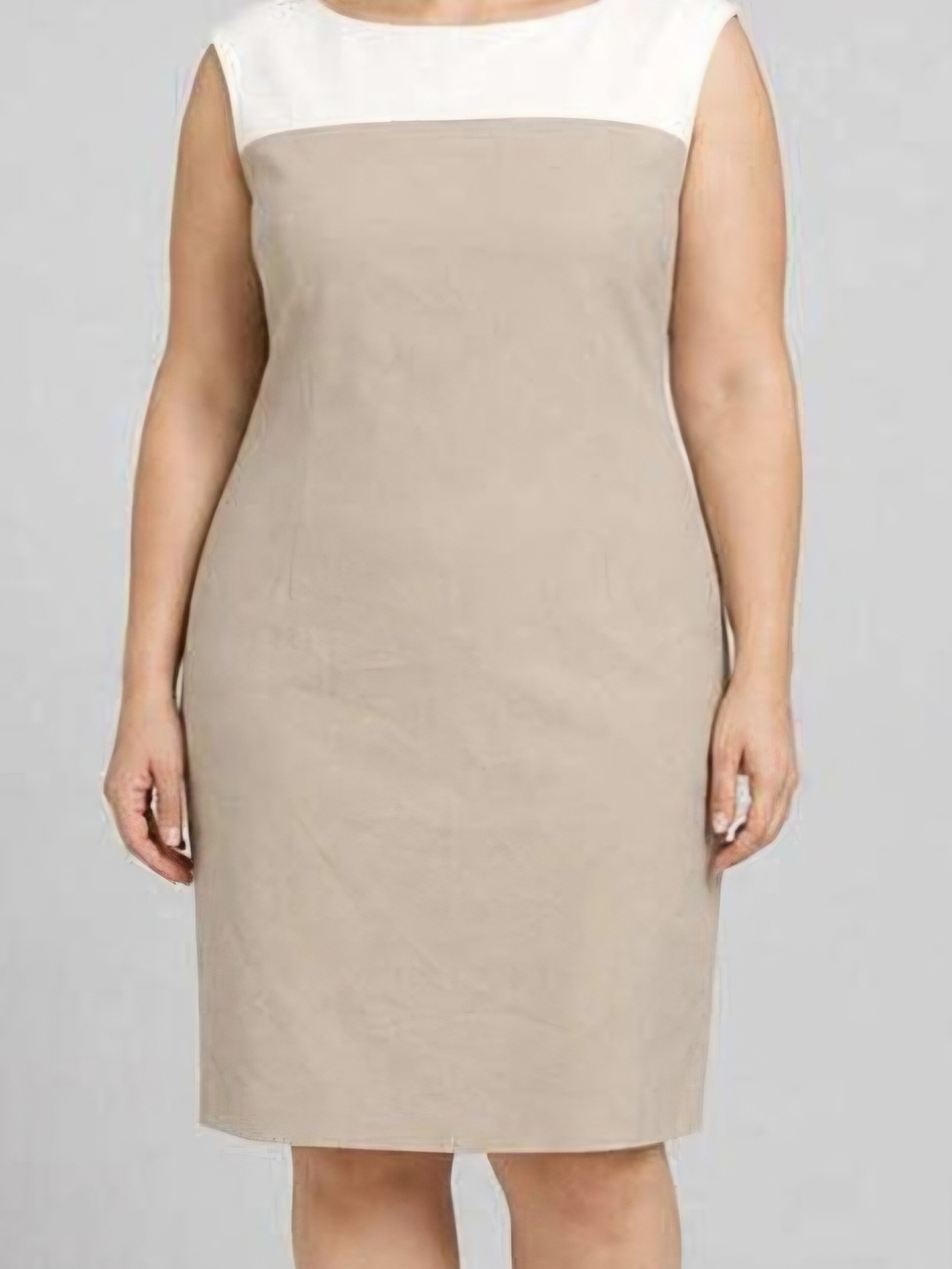 Preston & York Two-Tone Beige/Khaki/Tan and White Sheath Dress 16